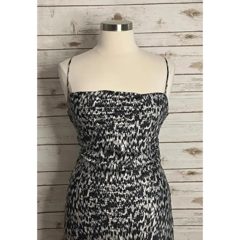 Express monochromatic metallic abstract satin cowl neck midi slip dress Size XL